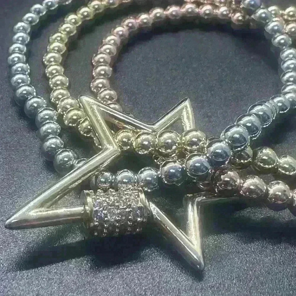 Bracelet Trio Mixed Metals with Rhinestone Star Charm ๐๐๐ - Picture 3 of 3